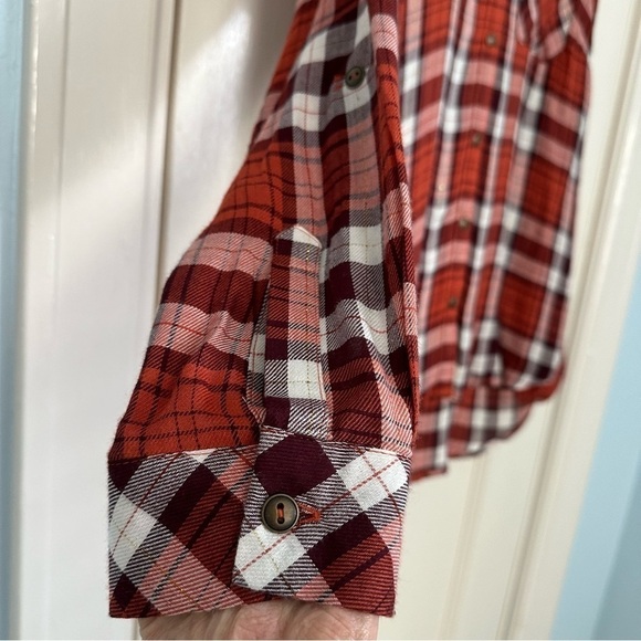 Linda Anderson Shirt Casual Button Up Plaid Unconventional Lace Red & White Sz S - Picture 5 of 11